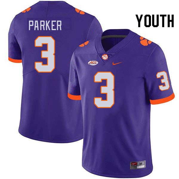 Youth #3 T.J. Parker Clemson Tigers College Football Jerseys Stitched-Purple